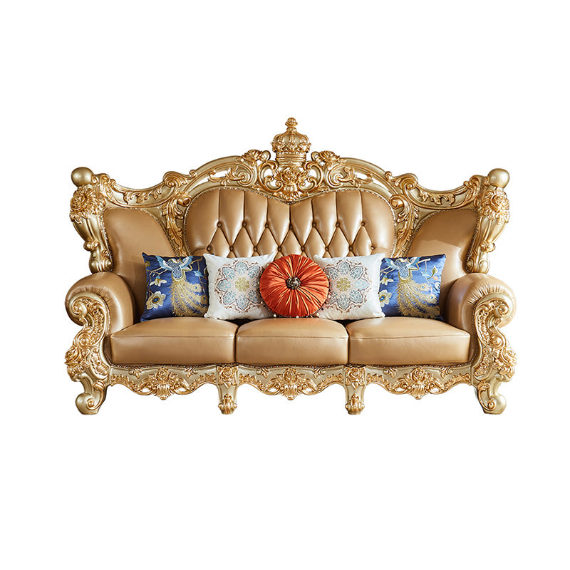 Genuine Leather Sofa Tufted Split-Back Rolled Arm Sofa for Living Room