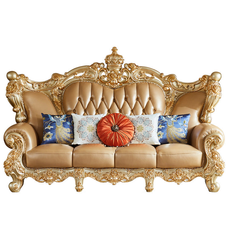Genuine Leather Sofa Tufted Split-Back Rolled Arm Sofa for Living Room