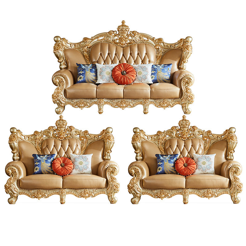 Genuine Leather Sofa Tufted Split-Back Rolled Arm Sofa for Living Room