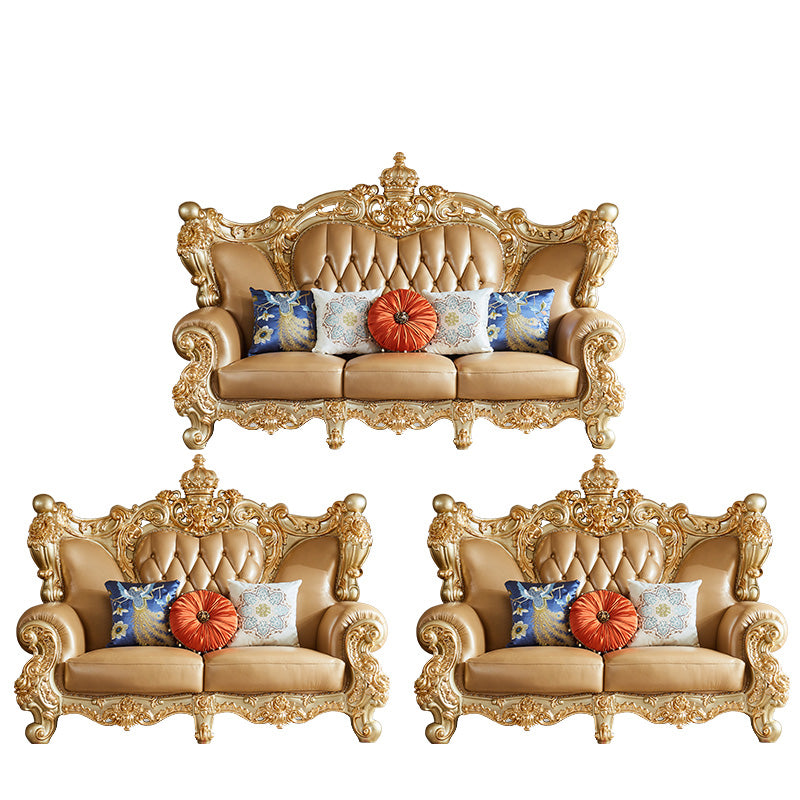 Genuine Leather Sofa Tufted Split-Back Rolled Arm Sofa for Living Room