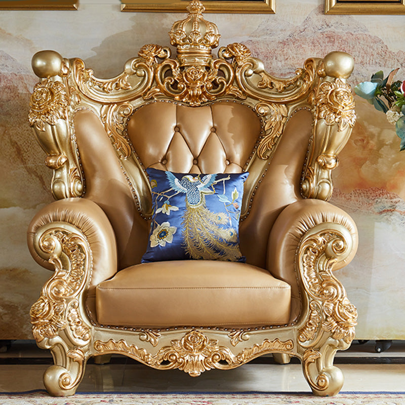 Genuine Leather Sofa Tufted Split-Back Rolled Arm Sofa for Living Room