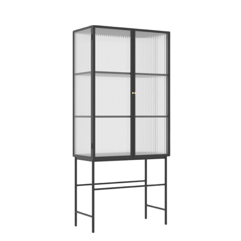 Modern Curio Cabinet Metal Glass Doors Display Cabinet for Living Room