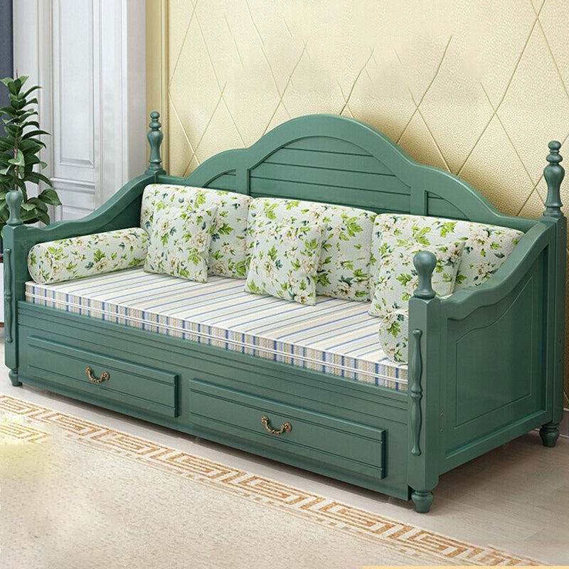 French Green/ Brown/ White Kid Bed Solid Wood Standard Bed with Storage