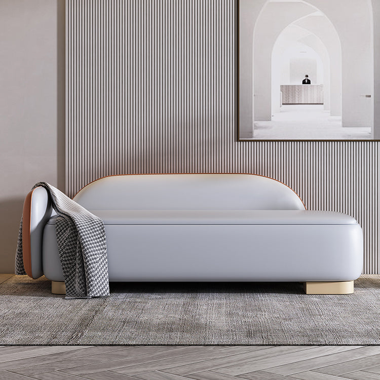 Living Room Chaise Recessed Arms Nordic Chaise Lounge with Leather Upholster