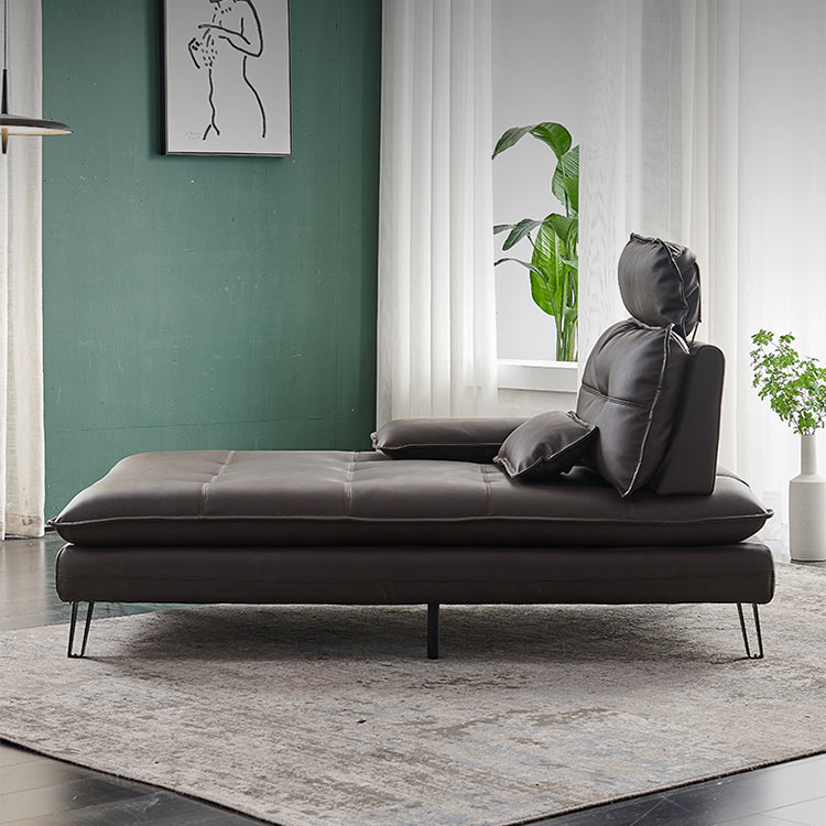 Living Room Black Leather Chaise Pillow Top Arms Modern Chaise Lounge