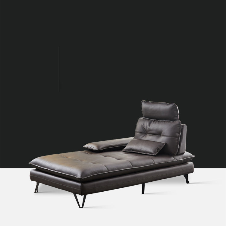 Living Room Black Leather Chaise Pillow Top Arms Modern Chaise Lounge