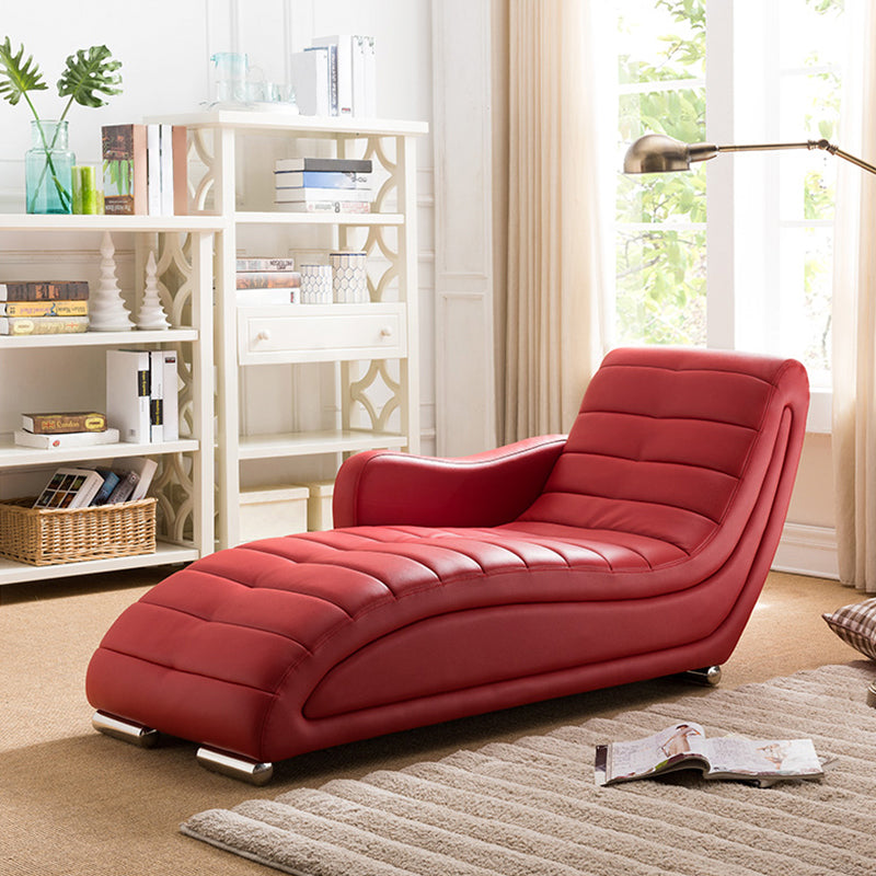 Living Room Leather Chaise Square Arms Modern Chaise Lounge with Upholster