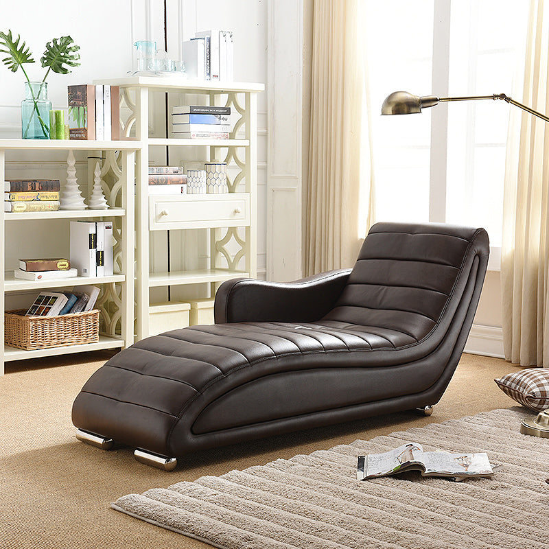 Living Room Leather Chaise Square Arms Modern Chaise Lounge with Upholster
