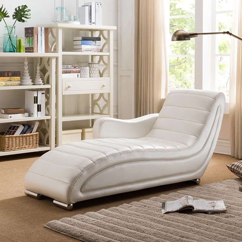 Living Room Leather Chaise Square Arms Modern Chaise Lounge with Upholster