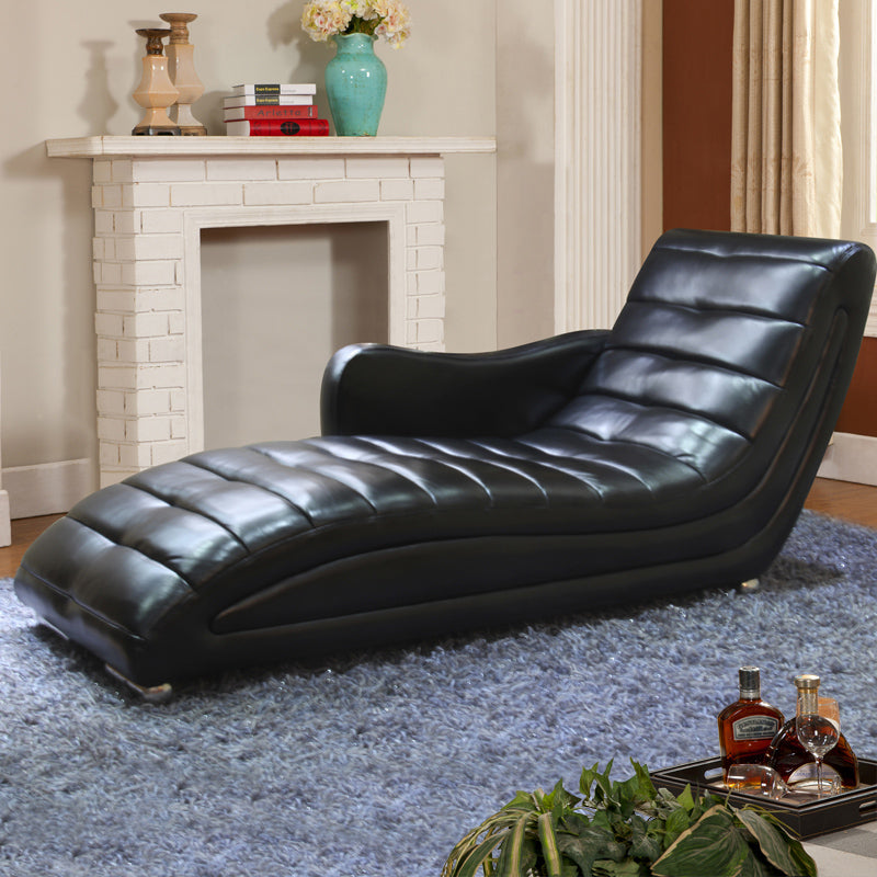 Living Room Leather Chaise Square Arms Modern Chaise Lounge with Upholster