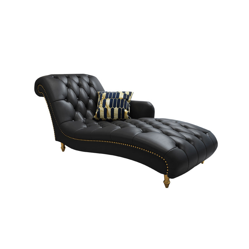 Glam Genuine Leather Chaise Lounge Living Room Chaise with One Armed