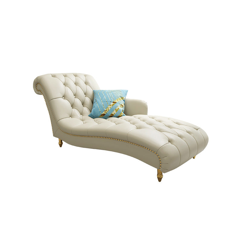 Glam Genuine Leather Chaise Lounge Living Room Chaise with One Armed