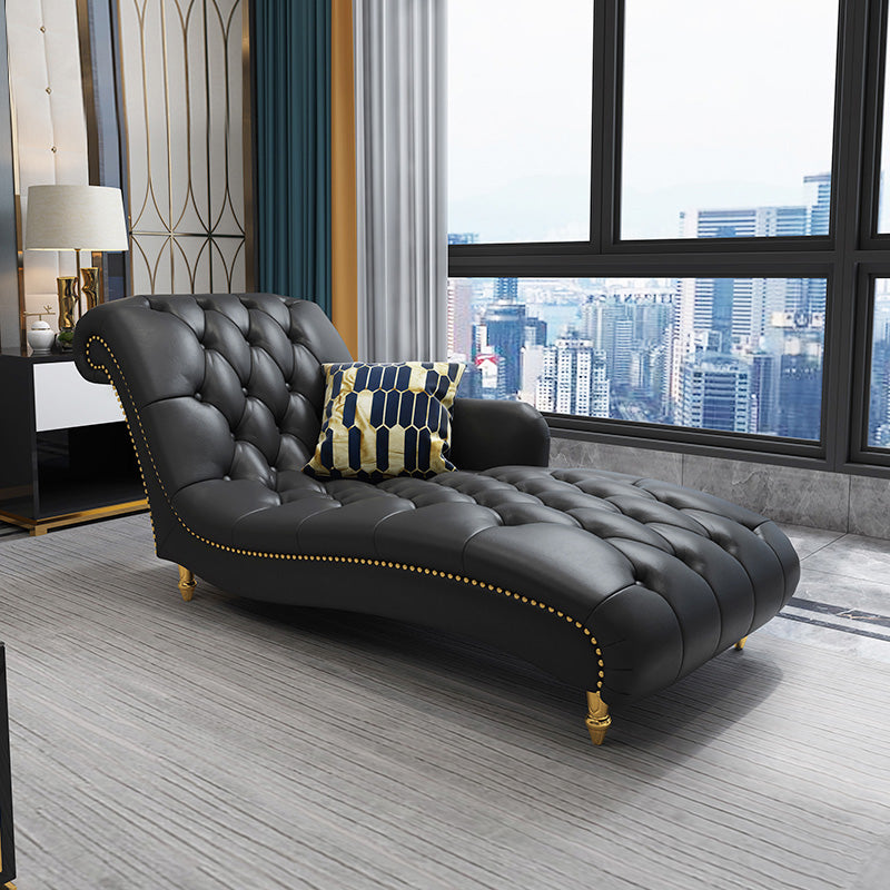 Glam Genuine Leather Chaise Lounge Living Room Chaise with One Armed