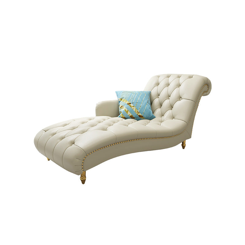 Glam Genuine Leather Chaise Lounge Living Room Chaise with One Armed