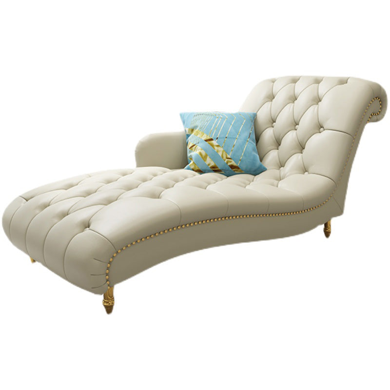 Glam Genuine Leather Chaise Lounge Living Room Chaise with One Armed