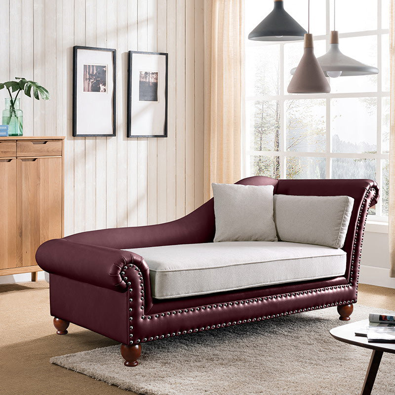 Traditional Chaise Lounge Faux Leather Chaise Lounge with Arm