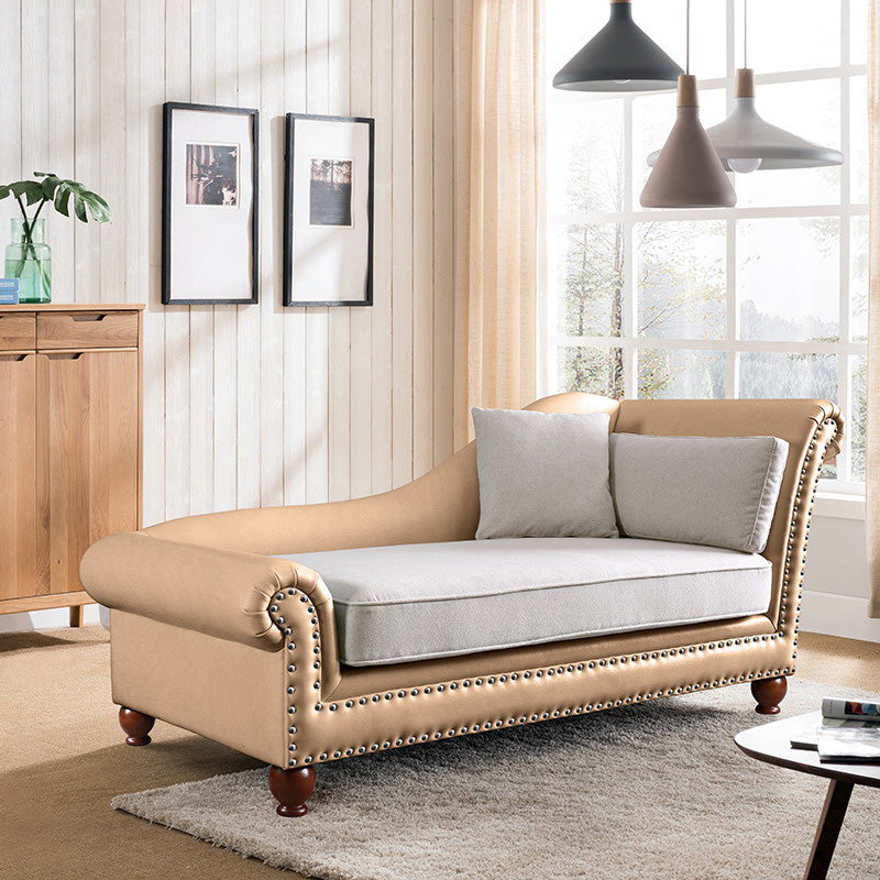 Traditional Chaise Lounge Faux Leather Chaise Lounge with Arm