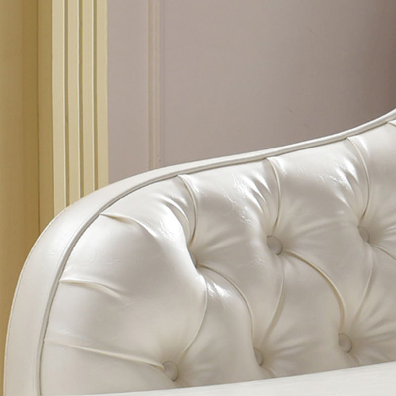 Traditional Chaise Lounge Genuine Leather Floor Chair with Recessed Arms