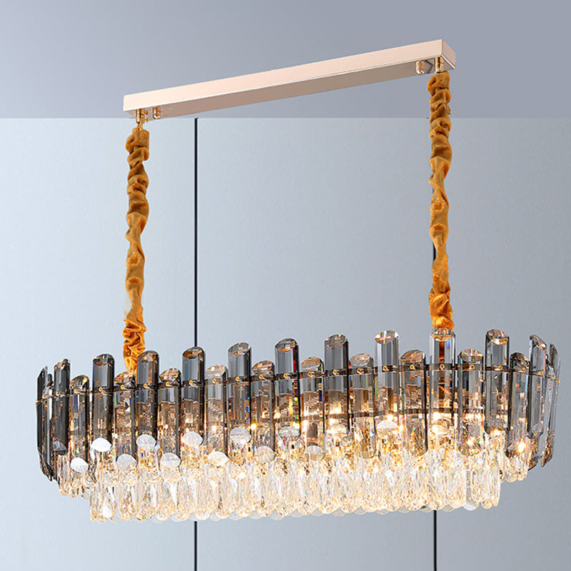 Modern Metal Ceiling Light Rectangle Shape Island Lamp with Crystal Shade for Living Room