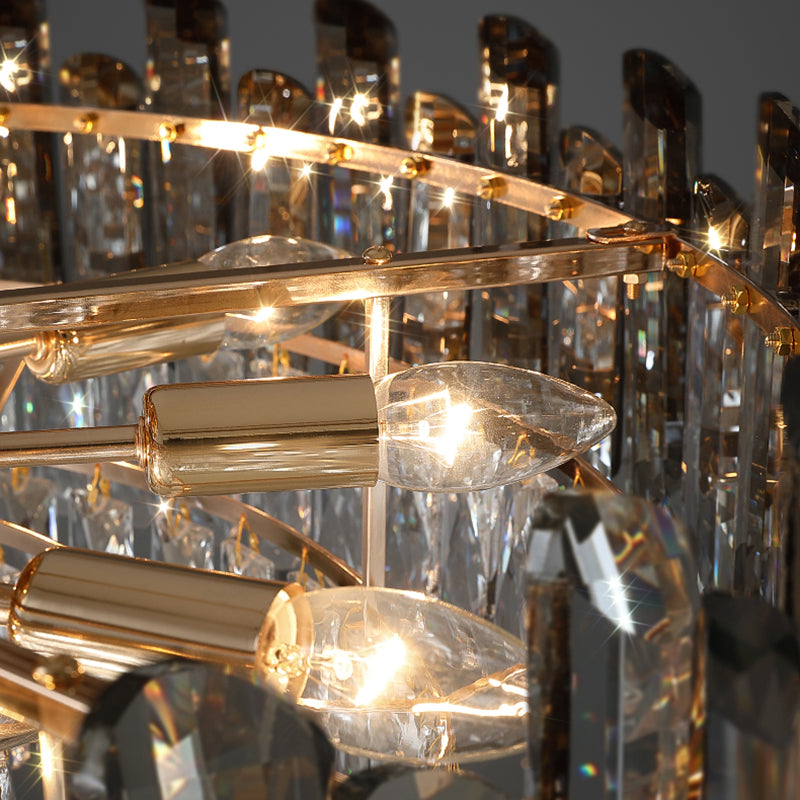 Modern Metal Ceiling Light Rectangle Shape Island Lamp with Crystal Shade for Living Room