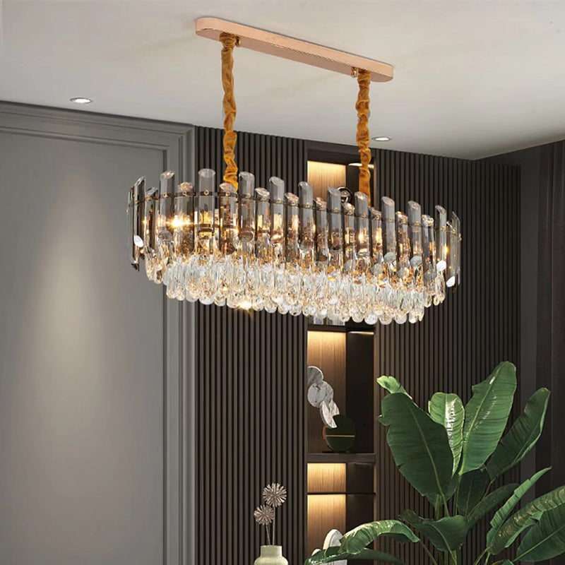 Modern Metal Ceiling Light Rectangle Shape Island Lamp with Crystal Shade for Living Room