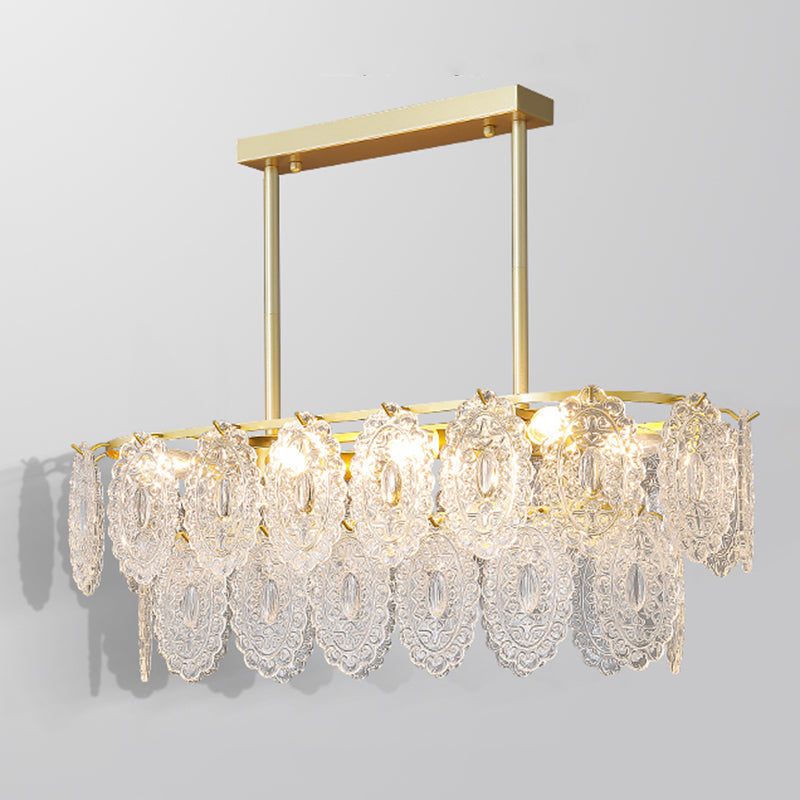 Metal Modern Ceiling Lamp Geometric Shape Island Light with Glass Shade for Living Room
