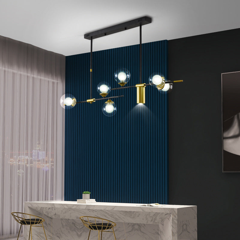 7 - Light Ceiling Pendant Light Iron Kitchen Island Fixture with Glass Ball Shade