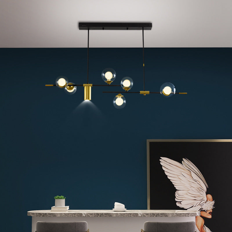 7 - Light Ceiling Pendant Light Iron Kitchen Island Fixture with Glass Ball Shade