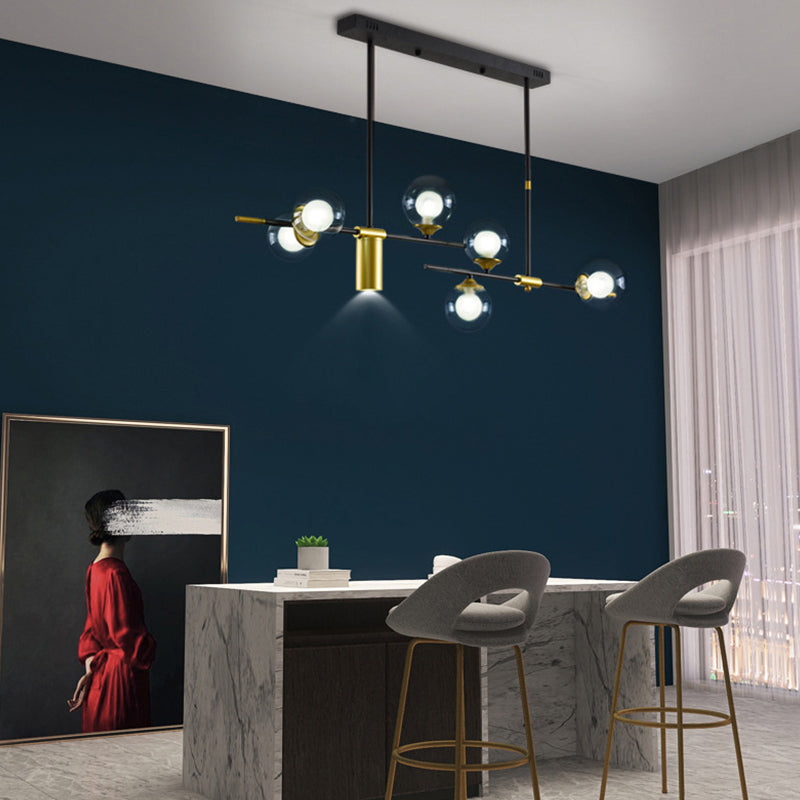 7 - Light Ceiling Pendant Light Iron Kitchen Island Fixture with Glass Ball Shade