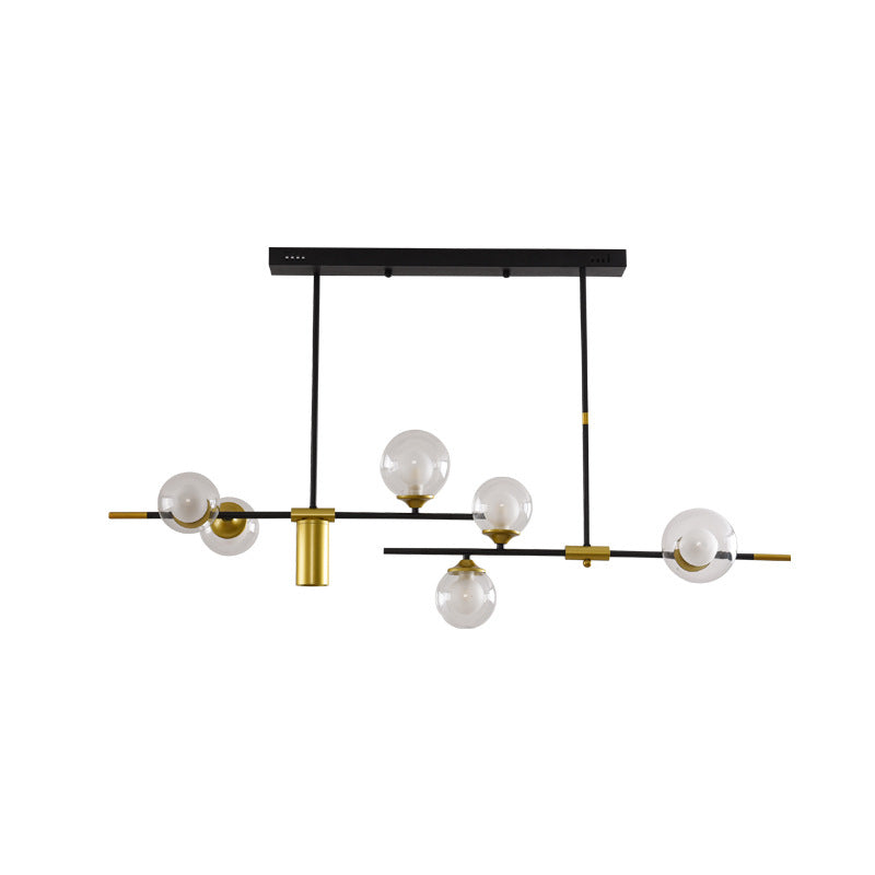 7 - Light Ceiling Pendant Light Iron Kitchen Island Fixture with Glass Ball Shade
