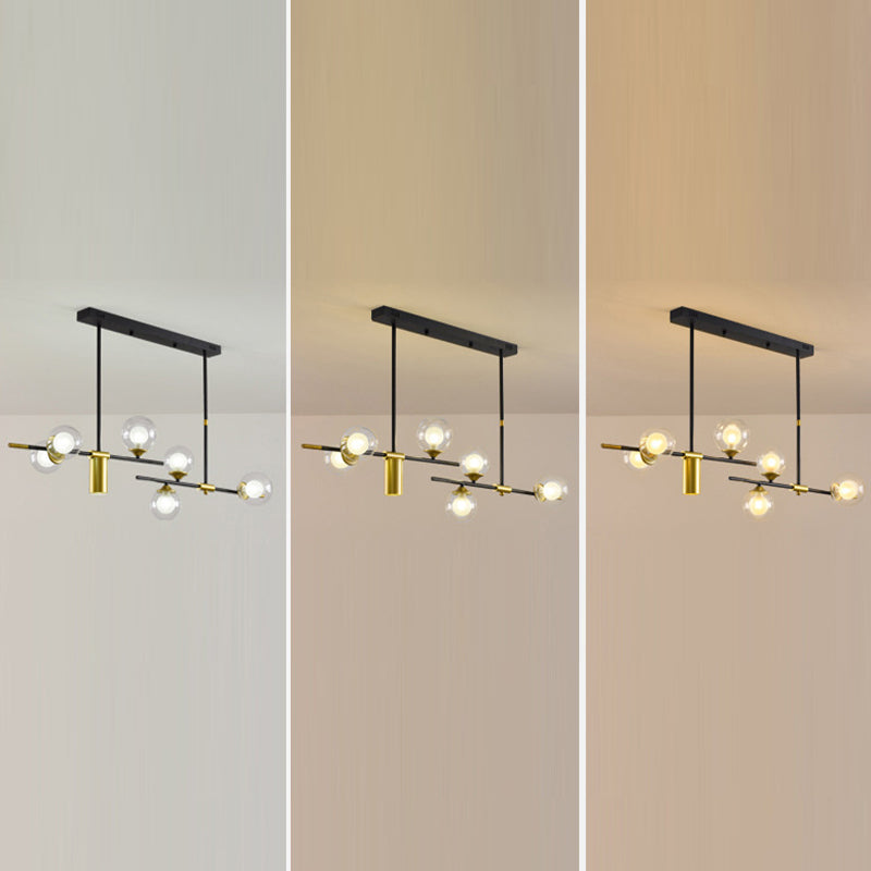 7 - Light Ceiling Pendant Light Iron Kitchen Island Fixture with Glass Ball Shade