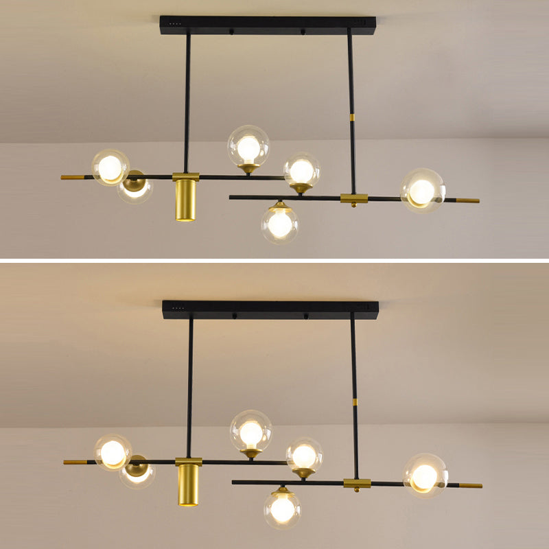 7 - Light Ceiling Pendant Light Iron Kitchen Island Fixture with Glass Ball Shade