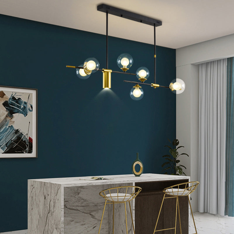 7 - Light Ceiling Pendant Light Iron Kitchen Island Fixture with Glass Ball Shade