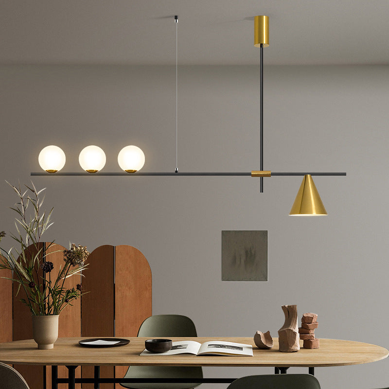 Multi - Light Kitchen Island Fixture Modern Iron and Glass Ceiling Pendant in Black / Gold