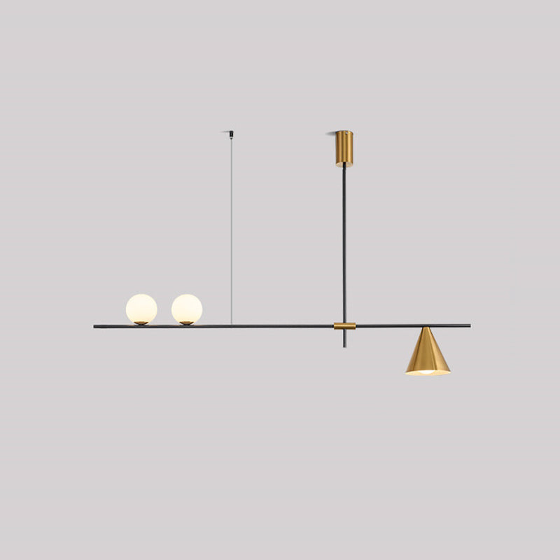 Multi - Light Kitchen Island Fixture Modern Iron and Glass Ceiling Pendant in Black / Gold