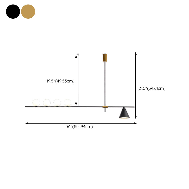 Multi - Light Kitchen Island Fixture Modern Iron and Glass Ceiling Pendant in Black / Gold