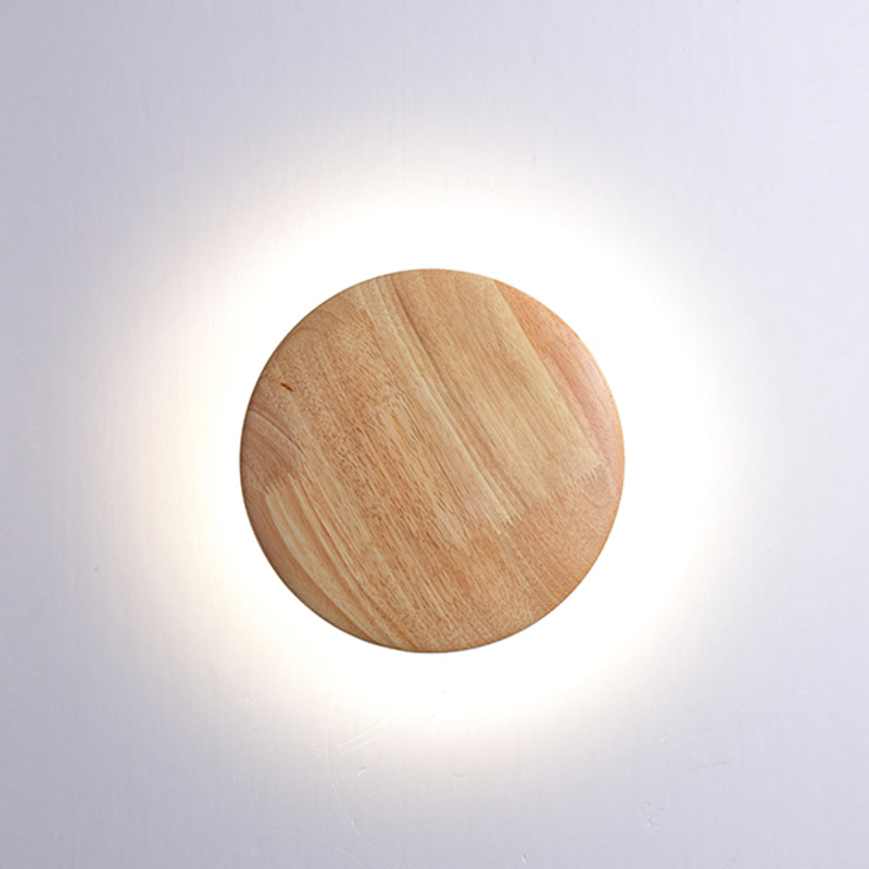 Wooden Wall Sconce Lighting Modern Round Disc Shape Wall Lamp for Bedroom