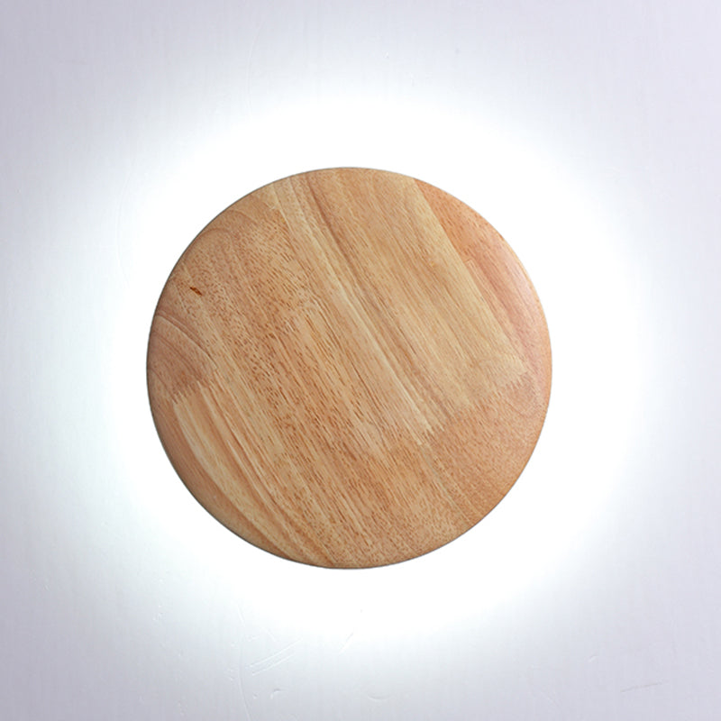 Wooden Wall Sconce Lighting Modern Round Disc Shape Wall Lamp for Bedroom