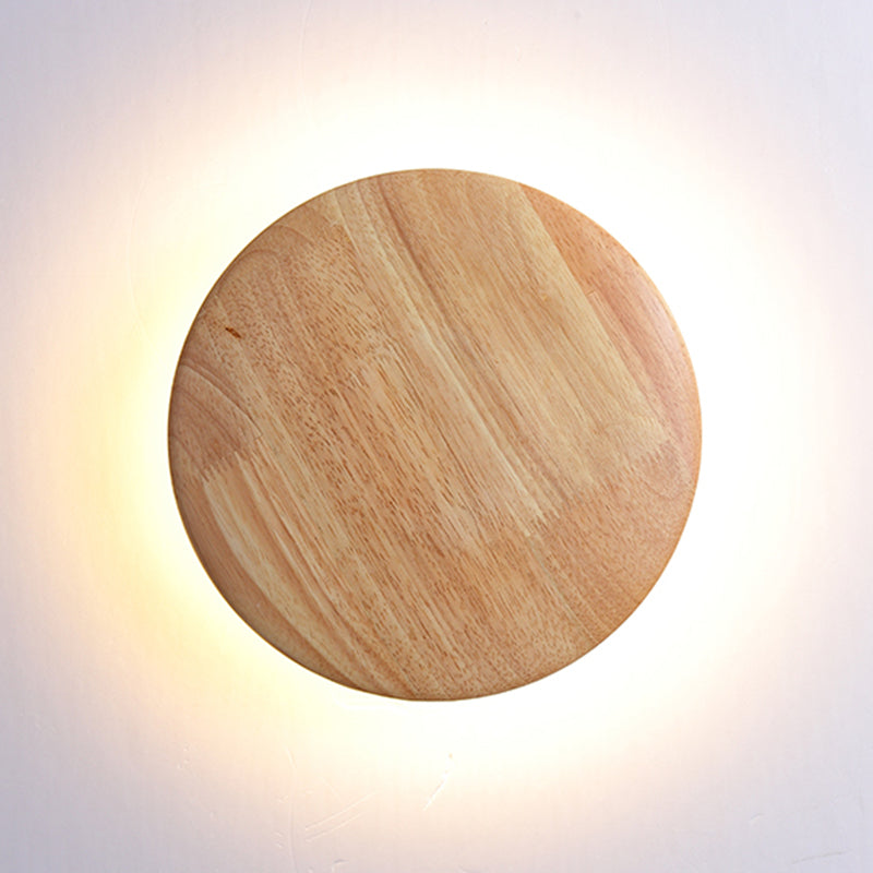 Wooden Wall Sconce Lighting Modern Round Disc Shape Wall Lamp for Bedroom