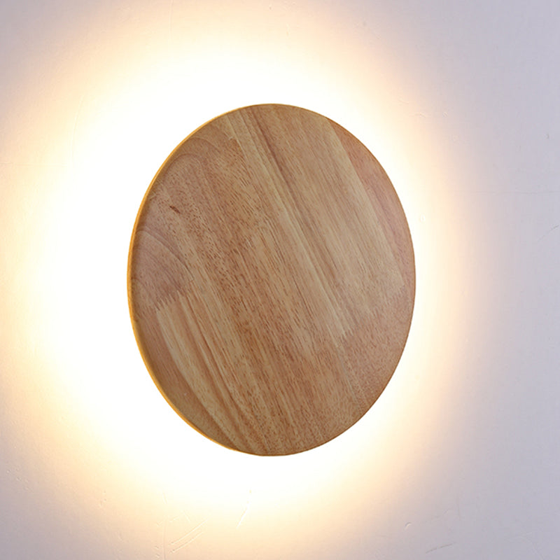 Wooden Wall Sconce Lighting Modern Round Disc Shape Wall Lamp for Bedroom