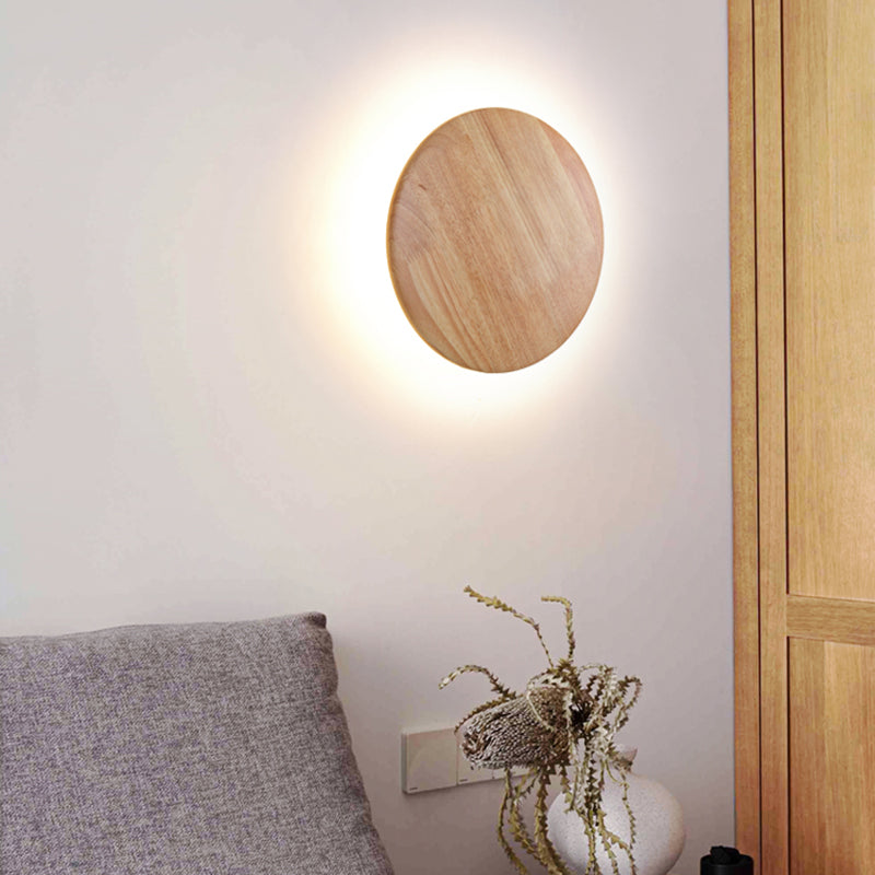 Wooden Wall Sconce Lighting Modern Round Disc Shape Wall Lamp for Bedroom