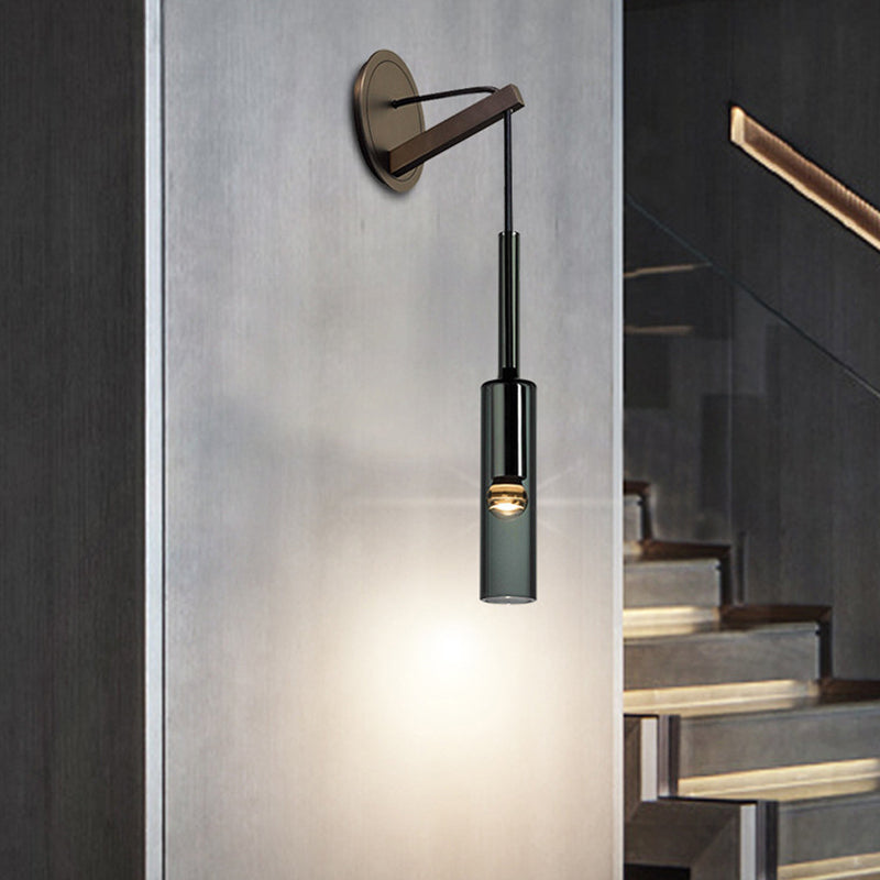 Metal Modern Wall Sconce Cylinder Shape Wall Light with Crystal Shade for Bedroom