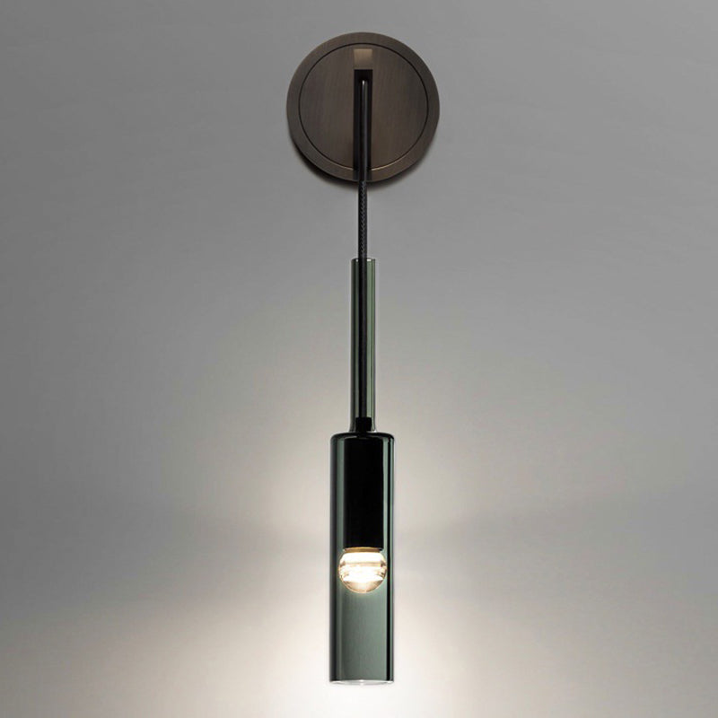 Metal Modern Wall Sconce Cylinder Shape Wall Light with Crystal Shade for Bedroom