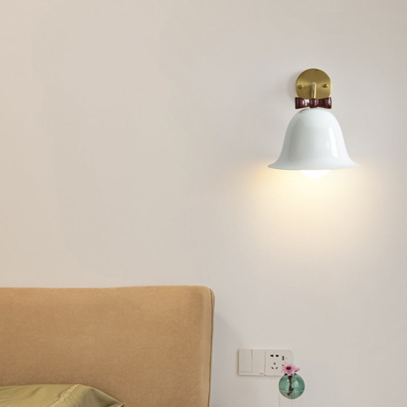 Modern Metal Wall Sconce Bell Shape Wall Light with Glass Shade for Bedroom