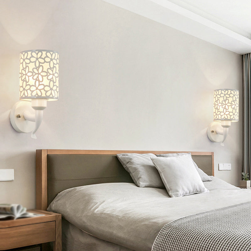 Modern Metal Wall Sconce Cylinder Shape Vanity Lamp with Plastic Shade for Bathroom