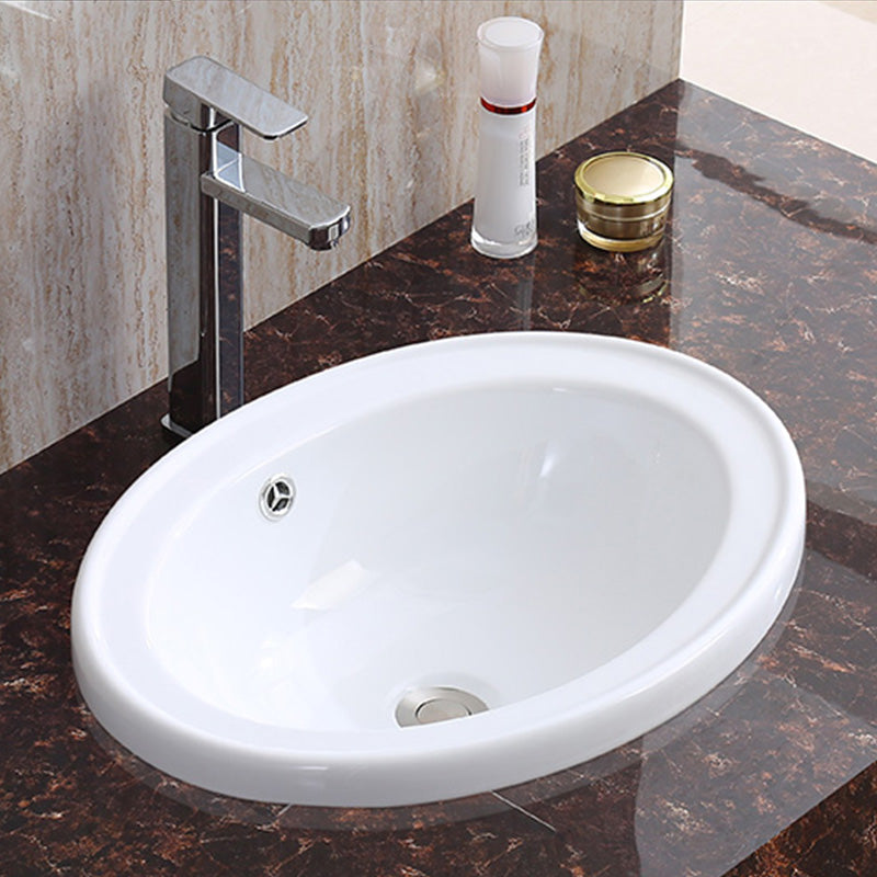 Traditional Drop-in Bathroom Sink Oval Porcelain with Faucet Basin Sink