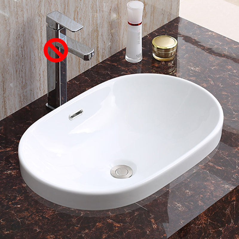 Traditional Drop-in Bathroom Sink Oval Porcelain with Faucet Basin Sink