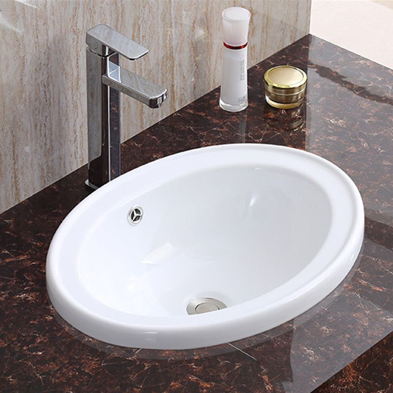 Traditional Drop-in Bathroom Sink Oval Porcelain with Faucet Basin Sink