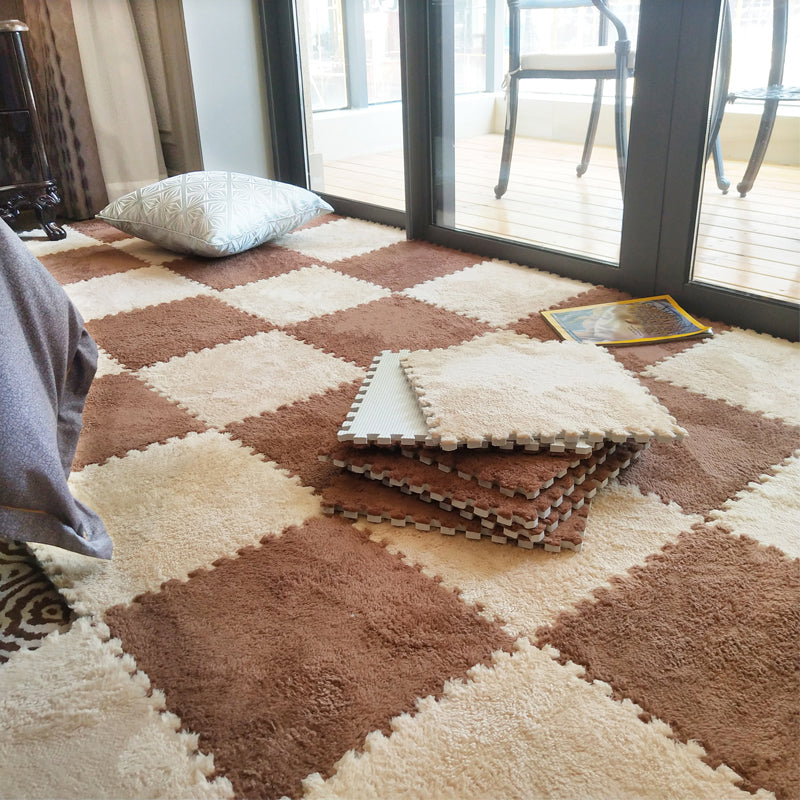 Modern Carpet Floor Tile Interlocking Plush Cut Non-Skid Tiles and Carpet