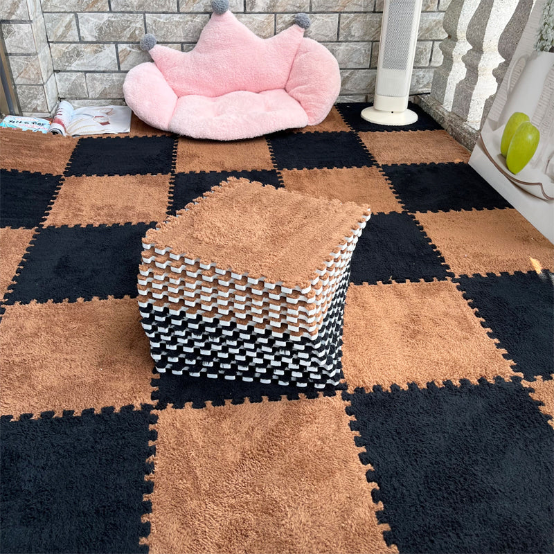 Modern Carpet Floor Tile Interlocking Plush Cut Non-Skid Tiles and Carpet